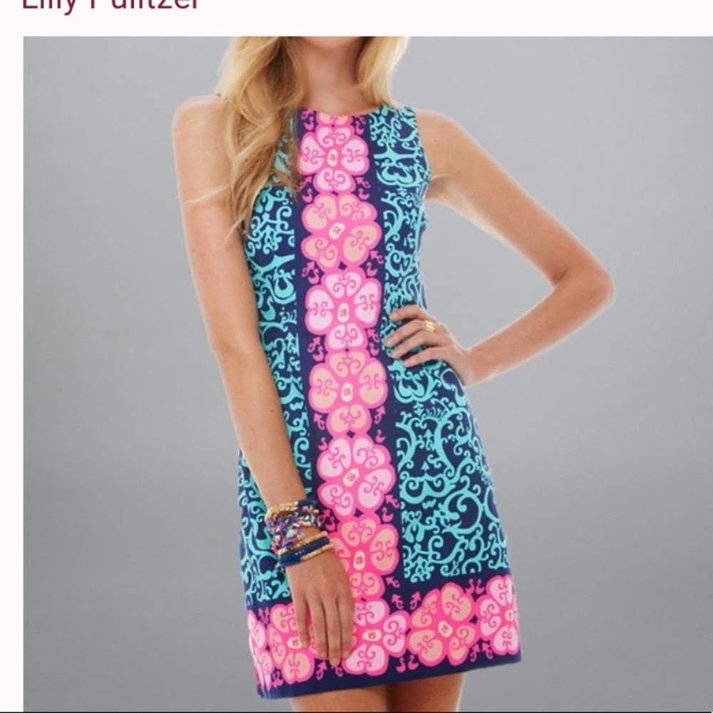Lilly Pulitzer Delia Navy and Pink Shift Dress 00